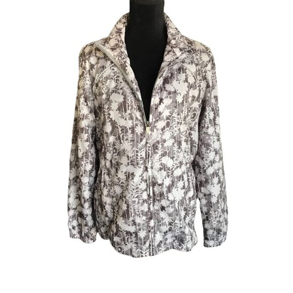 Lands' End Women's Floral Windbreaker in Gray - Size M (10-12) - Picture 1 of 6
